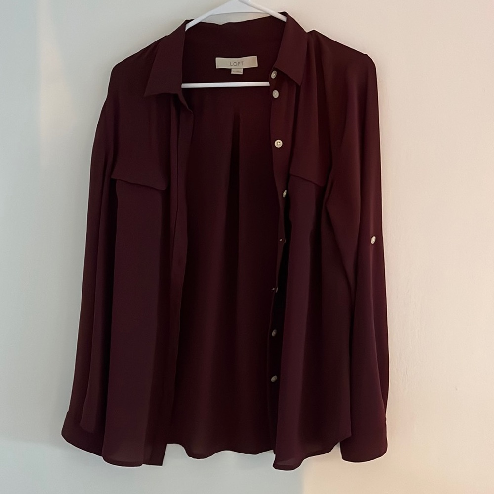 LOFT maroon button down blouse